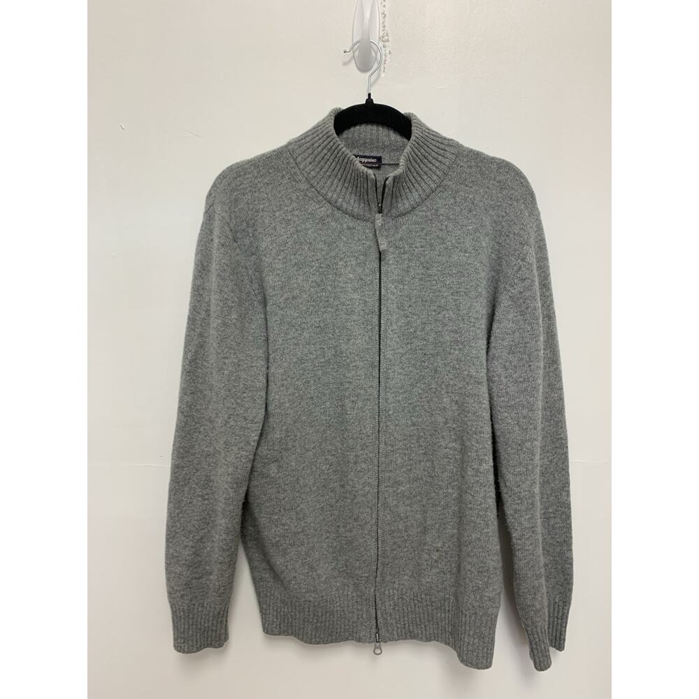 Scappino Grey Merino Wool Fine Knit Zip Sweater Zip Up Large
